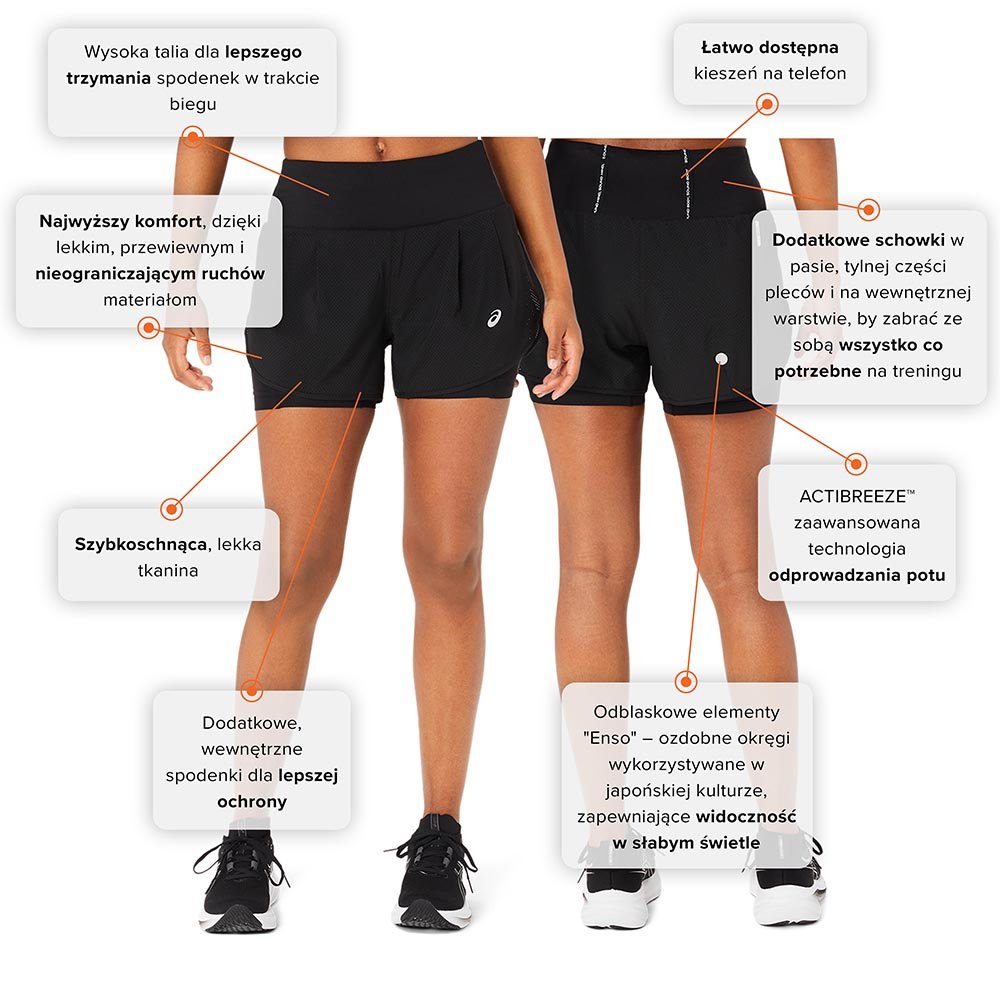 Spodenki Asics Road 2 in 1 3.5IN W Czarne