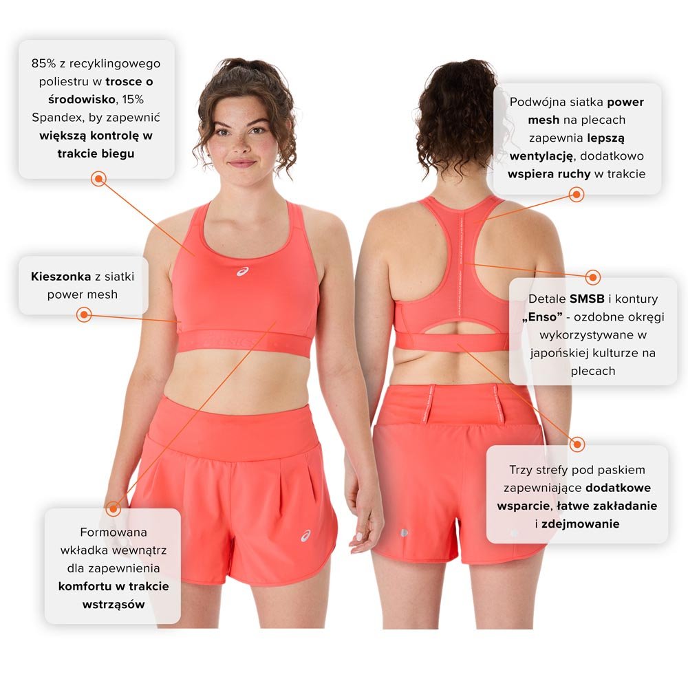 Stanik Asics Road Compression Bra W Koralowy