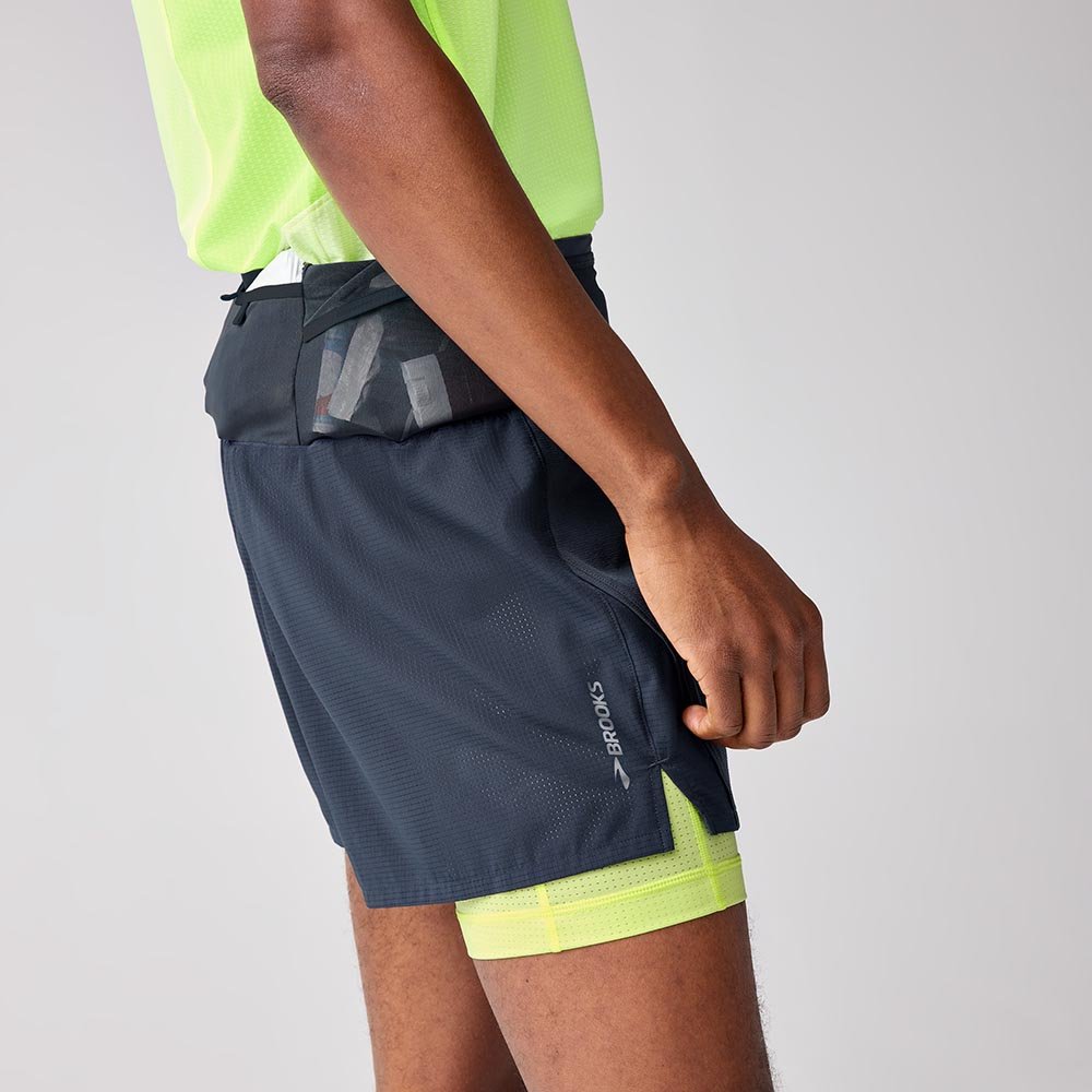 Spodenki Brooks High Point 5in 2-in-1 Short 2.0 M Granatowo-Limonkowe